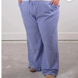 Blue Checkered Wide Leg Pants